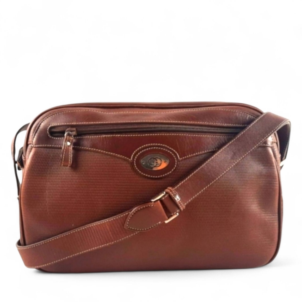 Large 80s GUCCI Leather Camera Bag Crossbody Vintage Double G 1980s GG Boho - Picture 3 of 16